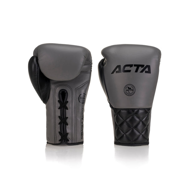 Acta Boxing Gloves Stricker Lace Up Leather Grey - Black