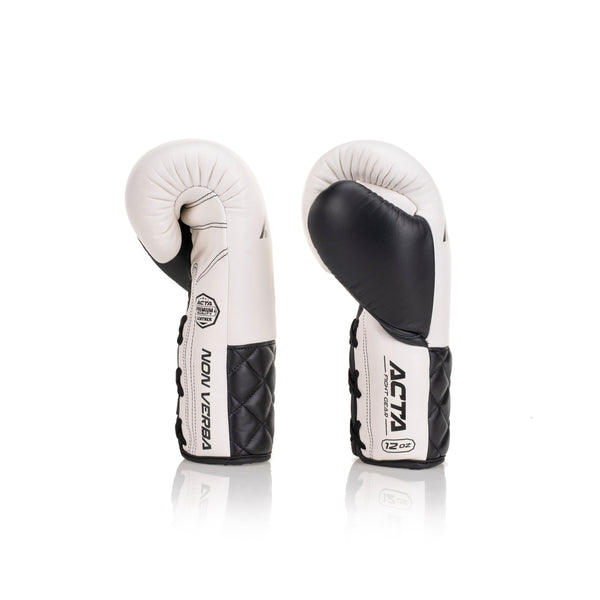 Acta Boxing Gloves Stricker Lace Up Leather White - Black